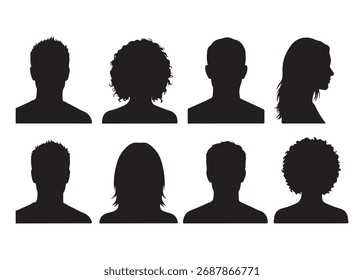 Vector art of collection of diverse people head silhouettes
