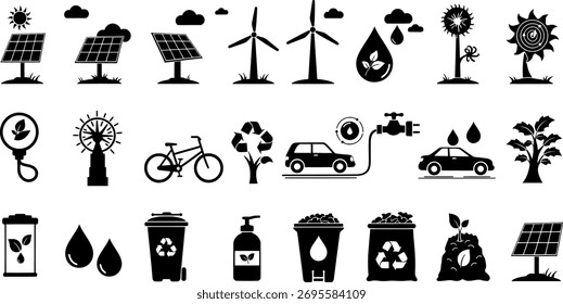 Vektorgrafik der Kollektion von Icons für umweltfreundliche und erneuerbare Energien