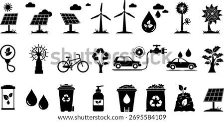 Vector art of collection of ecofriendly and renewable energy icons