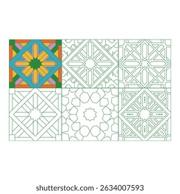 Vector art of Collection of geometric islamic patterns with colorful and black and white variations