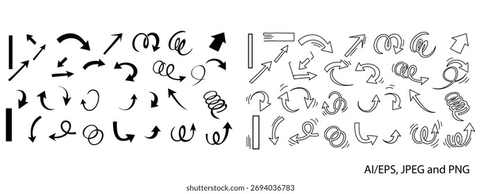 Arte vetorial da coleção de ícones de setas desenhadas à mão