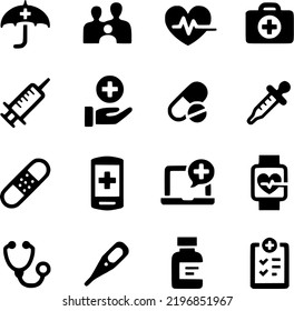 a vector art collection of medical equipment in black and white colour 