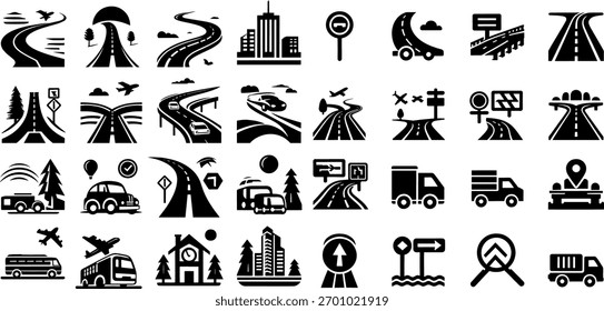 Vector art of collection of road and transportation icons