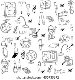 Vector art collection school doodles on white backgrounds