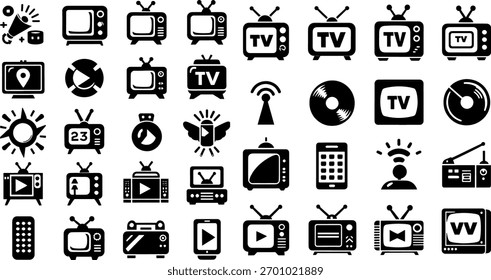 Arte vectorial de la colección de los iconos televisivos y televisivos
