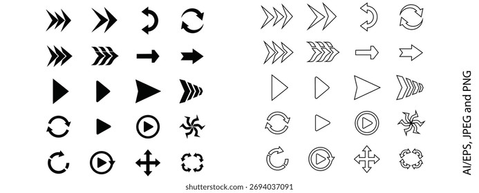 Vector art of collection of various arrow and symbol icons