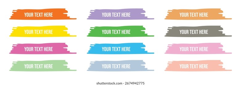 Vector art of colorful brush stroke banner set. frame text brush shape. border text with brush stroke banner. vector illustration