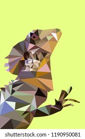 Vector art colorful geometric lizard. Contemporary spectrum abstract background illustration. Triangular animal isolated on yellow.