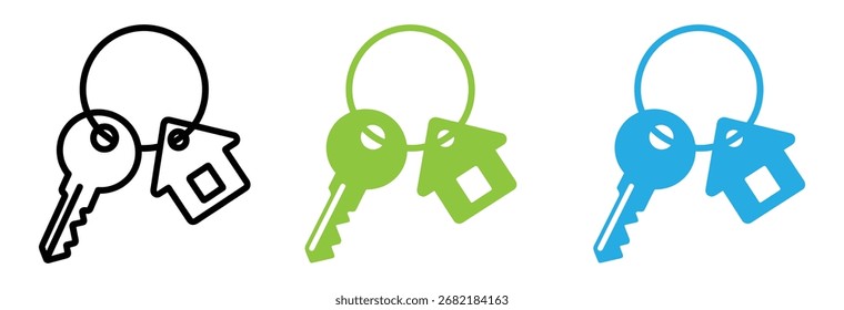 Vector art of a colorful illustration featuring a set of keys with a houseshaped keychain, symbolizing homeownership, security, and the excitement of acquiring a new property