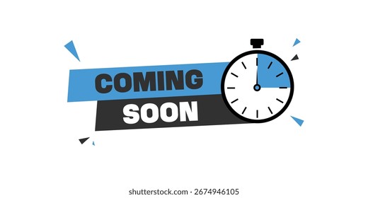 Arte vectorial de venir pronto con reloj y fondo azul