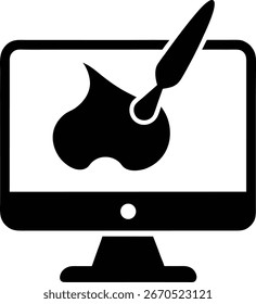Vector art of computer monitor a paintbrush applying paint