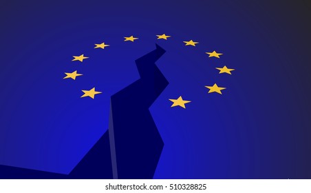 Vector Art Concept about the breakdown of the European Union. Brexit. One star less on the broken EU flag.