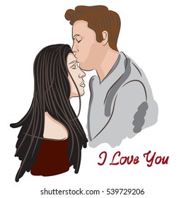 Vector art of a couple in love with the words I love you.
