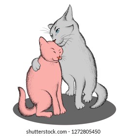 The  vector art couple of lovers of cats. 