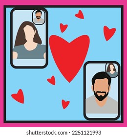 Vector art of couples on video call illustration