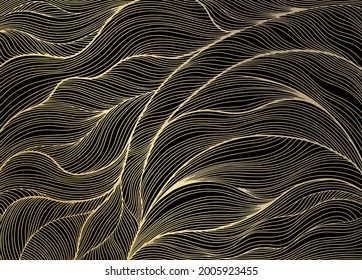 Vector art. Cover layout template. Golden wavy curved line background