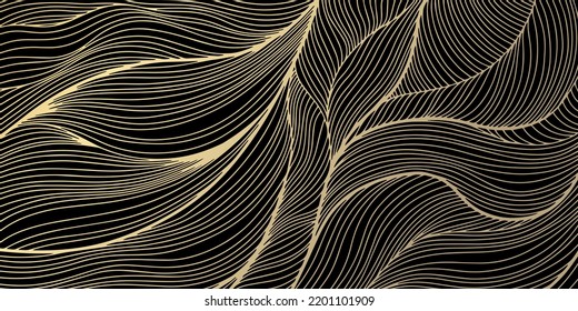 Vector art. Cover layout template. Golden wavy curved line background