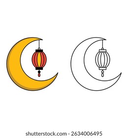 Vector art of Crescent moon with hanging lantern isolated on white background a decorative vector illustration