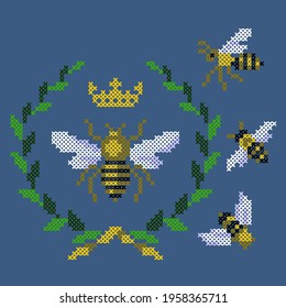 vector art cross stitch bee
