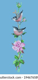 vector art cross stitch birds and flowers