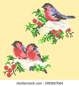 vector art cross stitch bullfinch