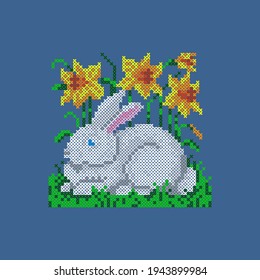 Vector art, cross stitch bunny.
