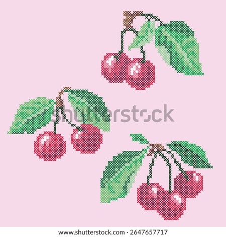 vector art cross stitch cherry