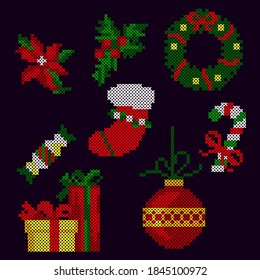 vector art cross stitch chirstmas set