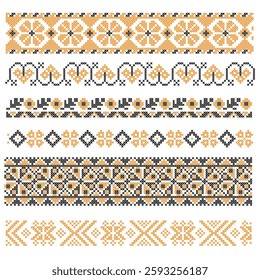 vector art cross stitch folk borders