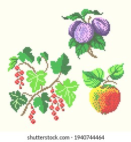 vector art cross stitch fruits and berries