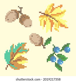 vector art cross stitch leaves and berries