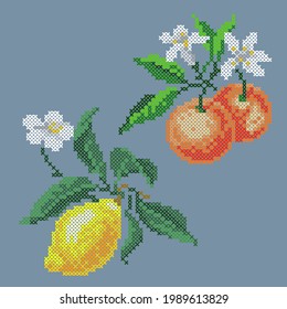 vector art cross stitch lemon and tangerine