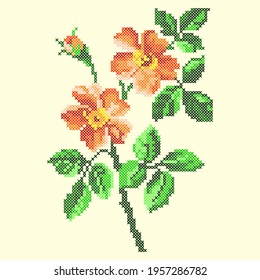 vector art cross stitch orange flower