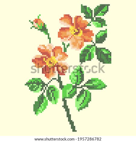 vector art cross stitch orange flower