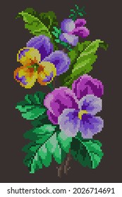 Vector Art Cross Stitch Pansies