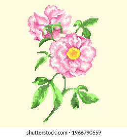 Vector Art Cross Stitch Pink Flower