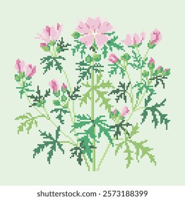vector art cross stitch pink flowers