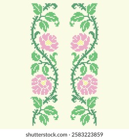 vector art cross stitch pink flowers