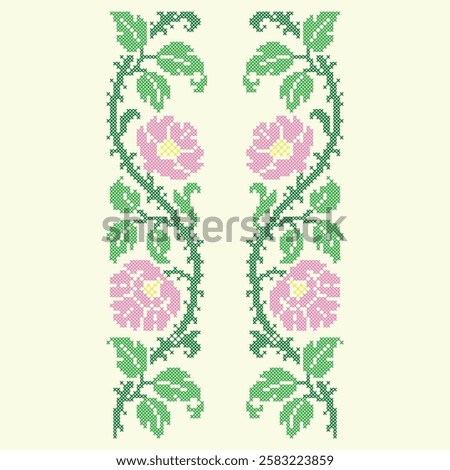 vector art cross stitch pink flowers