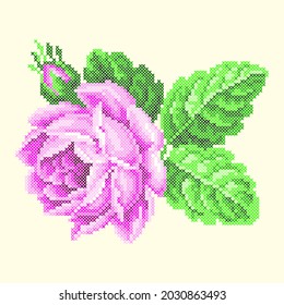 vector art cross stitch purple rose