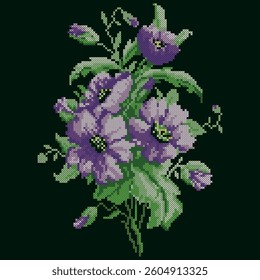 vector art cross stitch purple flowers