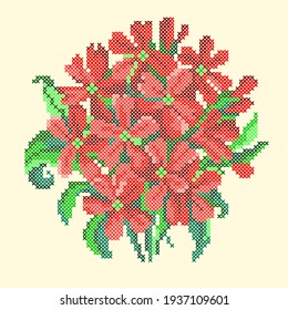 Vector Art Cross Stitch Red Flowers