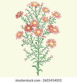 vector art cross stitch red flowers