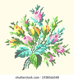 Vector Art Cross Stitch Roses Bouquet