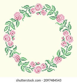 vector art cross stitch roses wreath