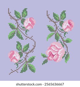 vector art cross stitch roses