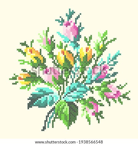 vector art cross stitch roses bouquet