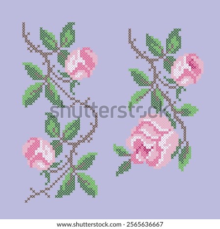 vector art cross stitch roses