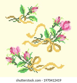 vector art cross stitch vintage roses