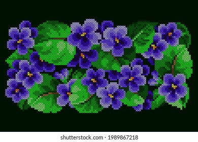 Vector Art Cross Stitch Violet Flowers